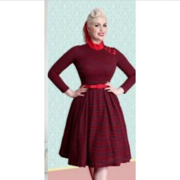 Bettie Page by Tatyana Red Blue Striped Full Dress - Picture 4 of 4